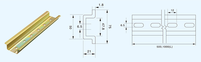 Steel DIN Rail for C45 DZ47 MCB drawing